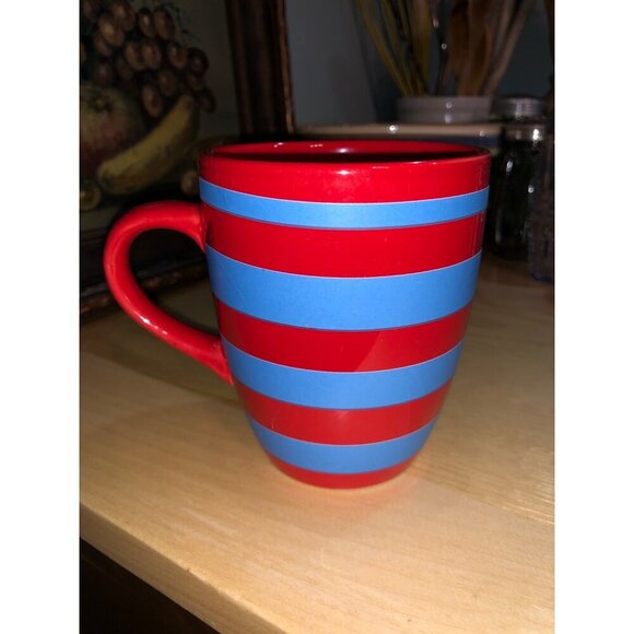 Dr. Seuss Cat In The Hat Mug 12 Oz Red & Blue Striped Ceramic Coffee Cup - Picture 2 of 5